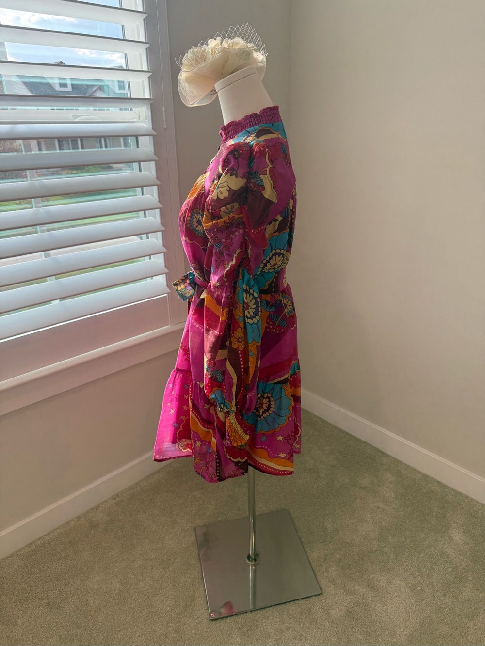 Fuchsia Floral Patchwork Long-Sleeve Tiered Dress - Picture 10 of 12